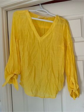 Maeve Sunflower Yellow V-Neck Tie-Sleeve Blouse